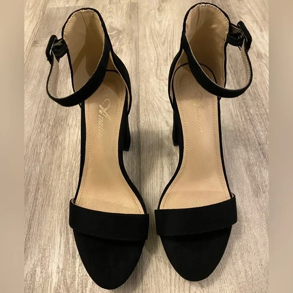 Athlefit Black High Heels Platform Block Heel Chunky Faux Suede Ankle Strap 7.5 - Picture 4 of 16